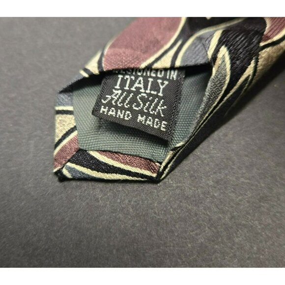 Vintage Hand Made Italy All Silk Floral Leaf Design Neck Tie 62x3.75" Earth Tone - Picture 4 of 6